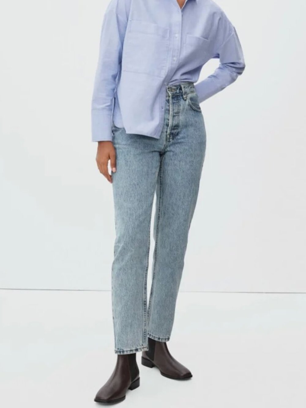 Everlane 90s Cheeky Ankle Jeans Light Wash Button Fly Straight Leg Size 26 Crop